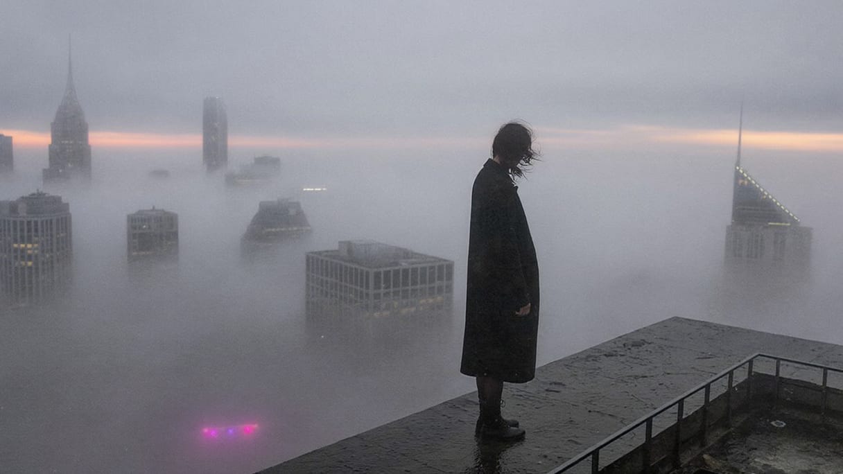 Moody rooftop above the fog