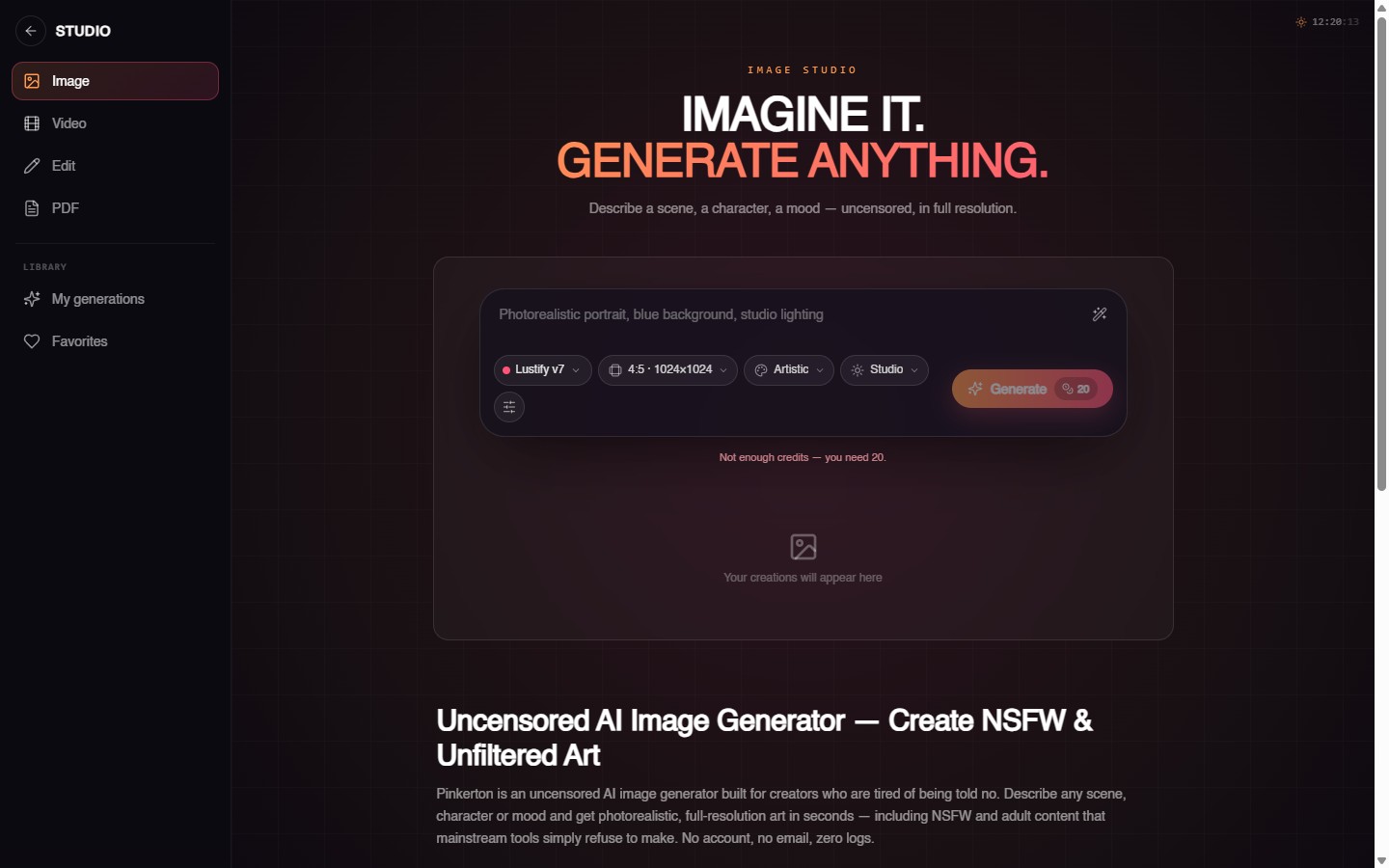 Pinkerton AI uncensored AI image generator — create NSFW and unfiltered art from a text prompt